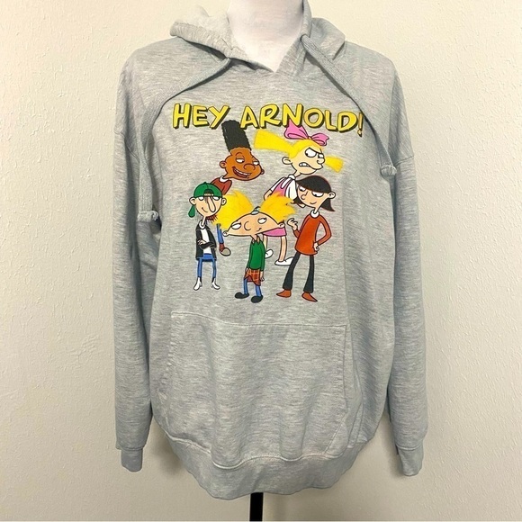 Nickelodeon Hey Arnold Graphic Print Hoodie Unisex XXL Youth Heather Gray EUC - Picture 1 of 8